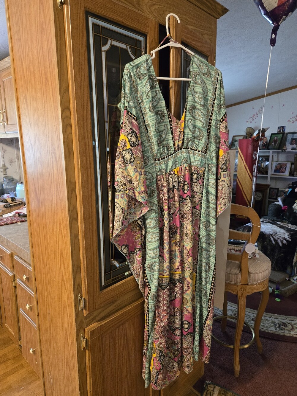 Boho Paisley Kimono Maxi Dress in Teal, Pink & Yellow